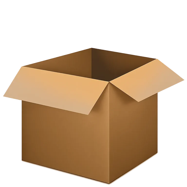 Open cardboard box on transparent background